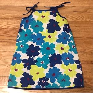 Hanna Andersson 120 Girl’s 6-7 Shift Dress Bright Blue Floral Summer Sleeveless